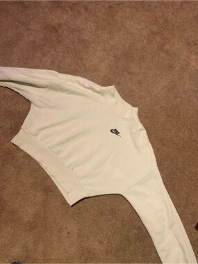 Nike Cream turtleneck cropped Sweatshirt with Black Swoosh